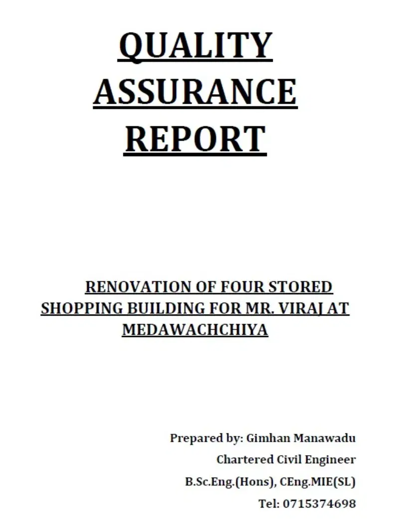 Quality Assurance Structural Reports